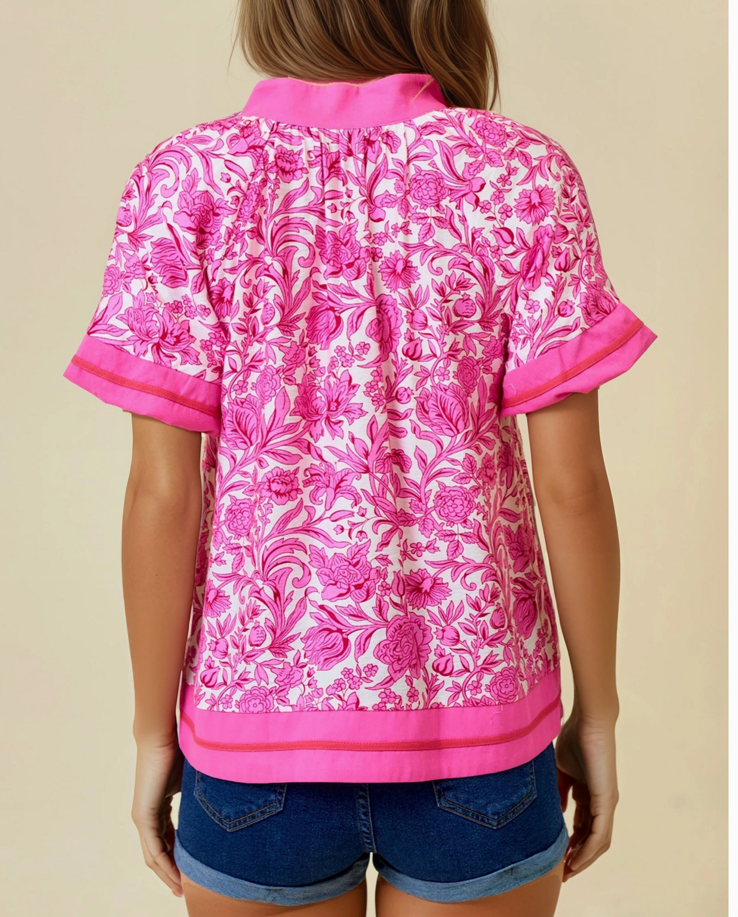 Hot Pink Floral Printed Ruffle Tiered Top