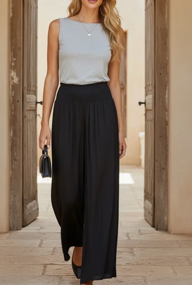 Smocked Waist Wide Leg Pant - 4 colors