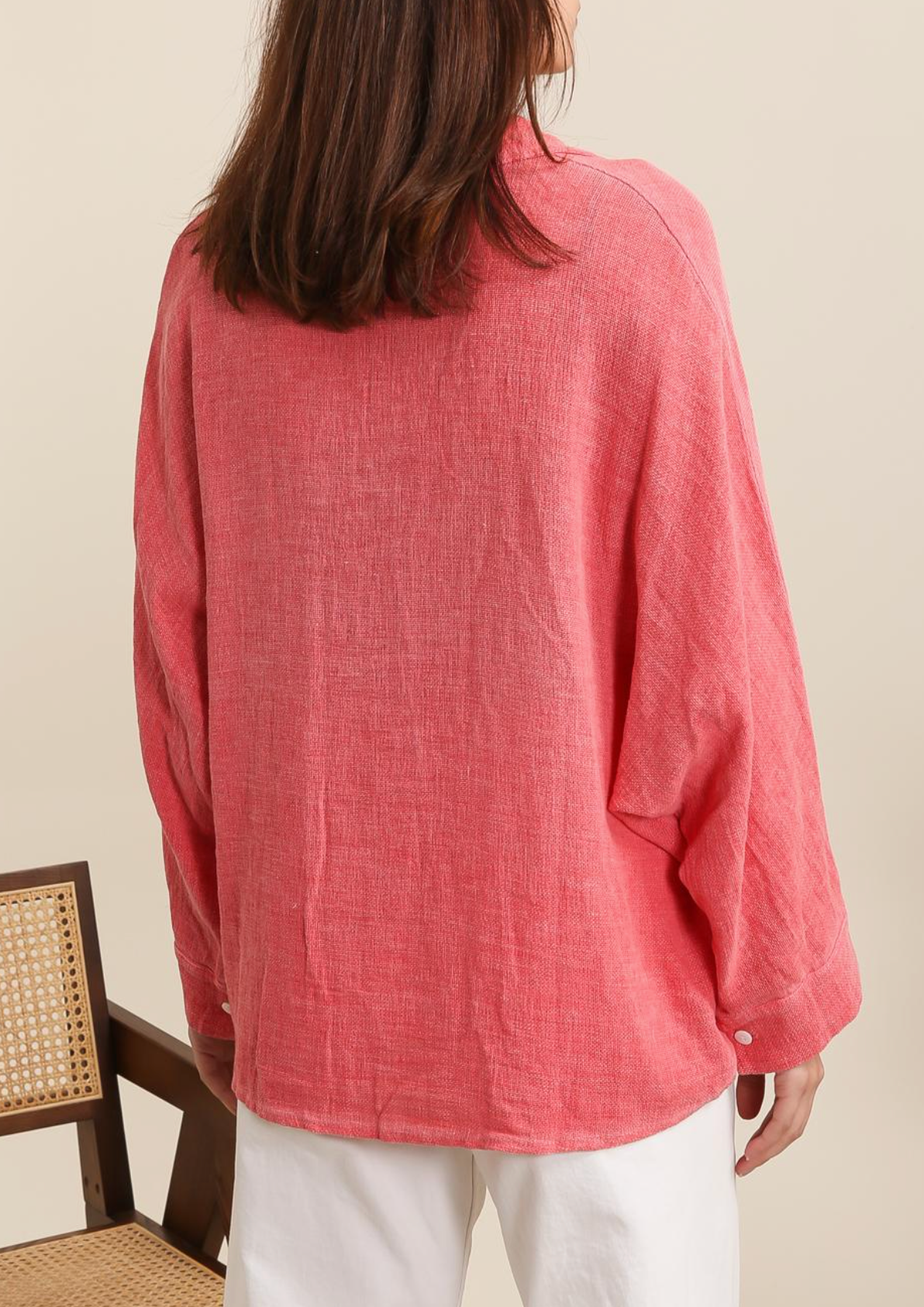 V Neck Relaxed Fit Linen Blouse