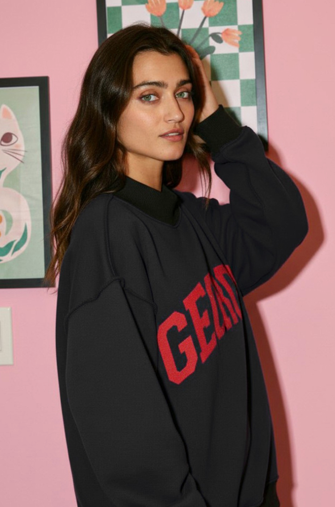 Georgia & Ga print BLACK Reversible Mockneck Sweatshirt