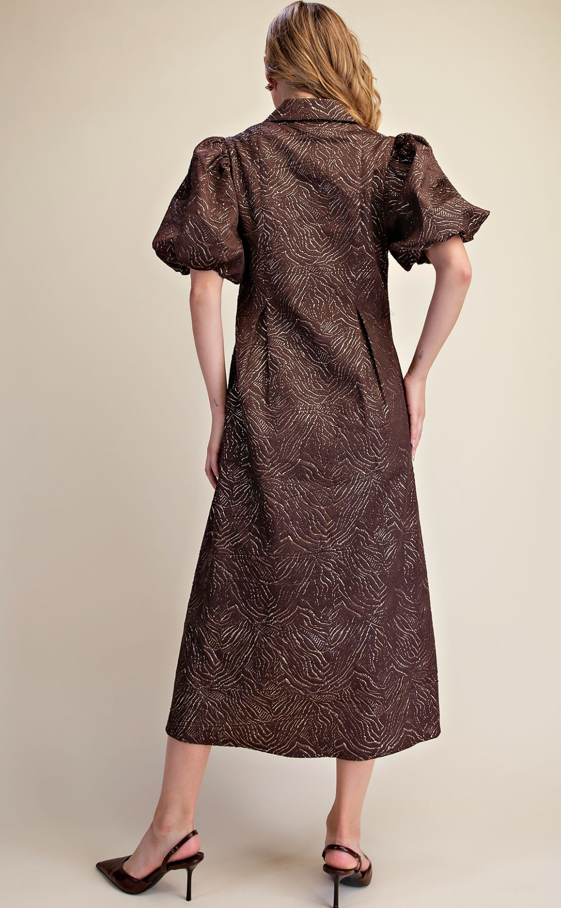 Metallic Brown Puff Sleeve Blouse