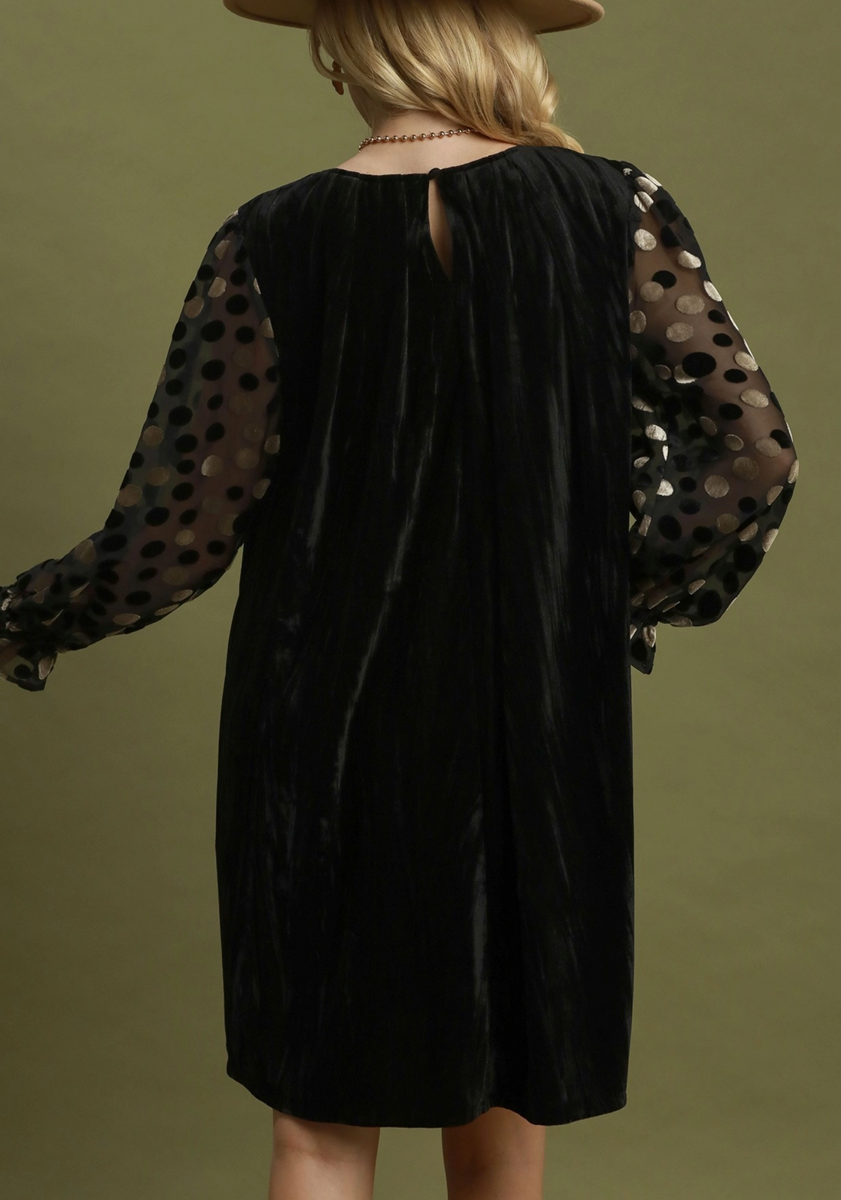 Umgee Velvet Polka Dot Sheer Sleeve Dress