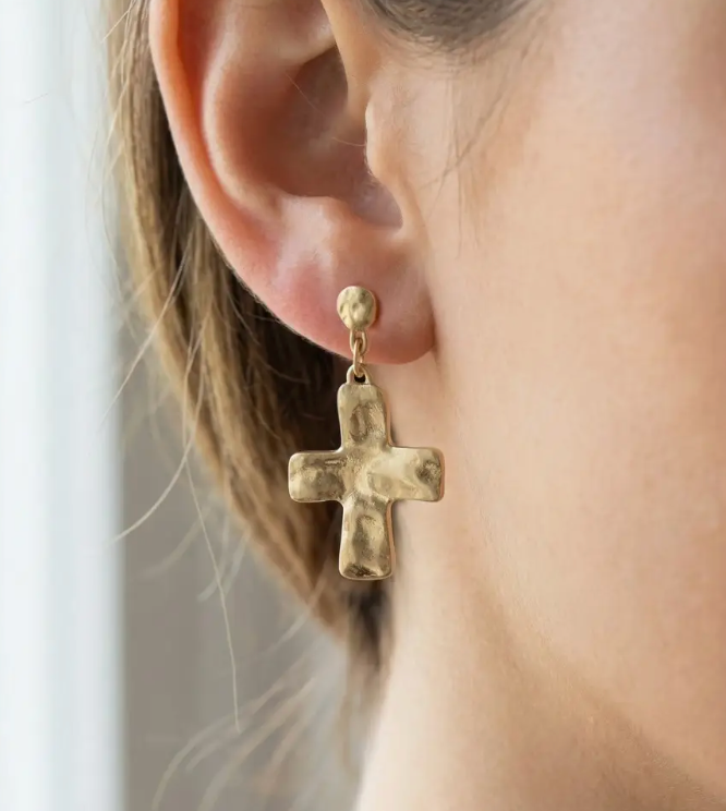 Hammered Cross Earrings