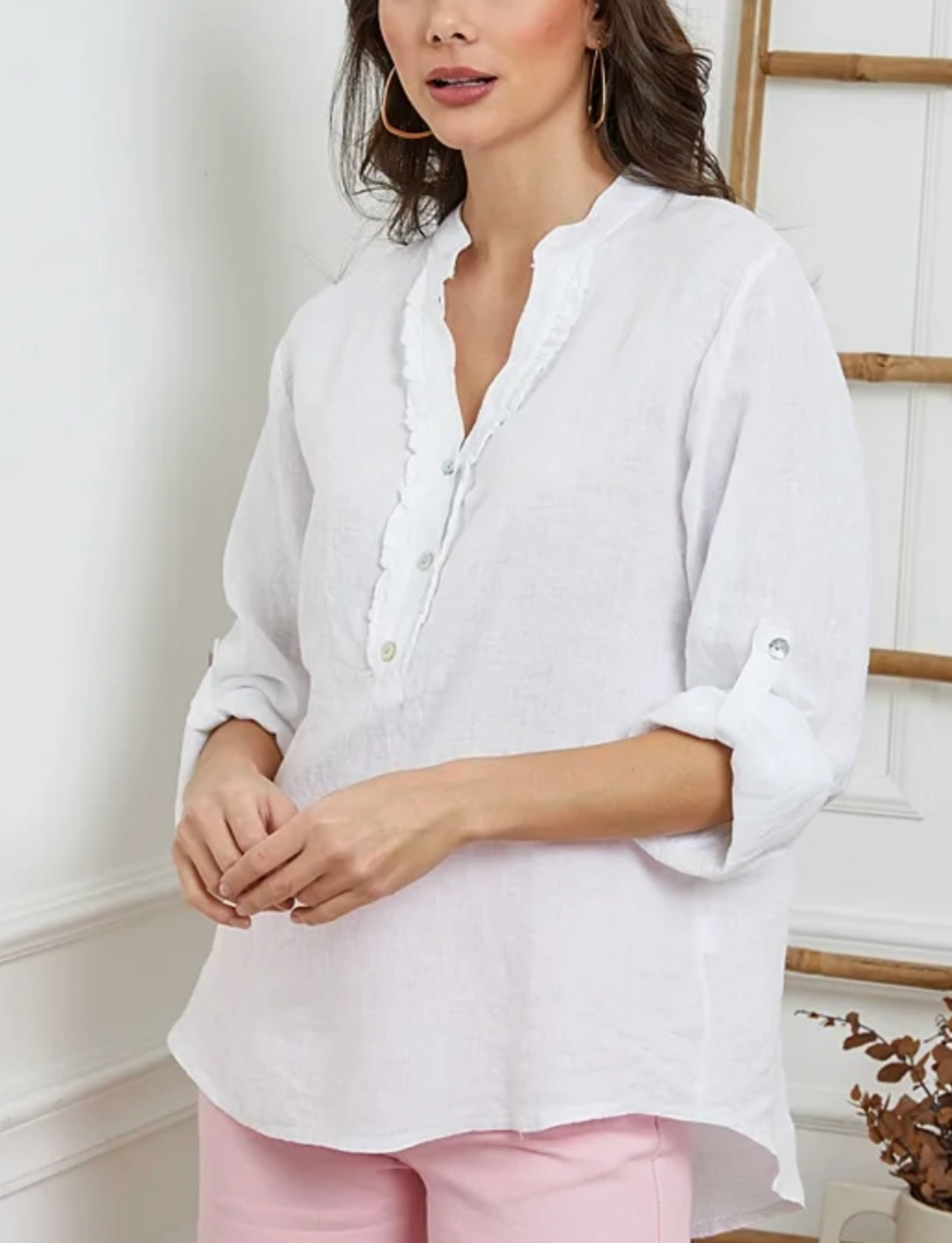 Italian Linen Henley Blouse