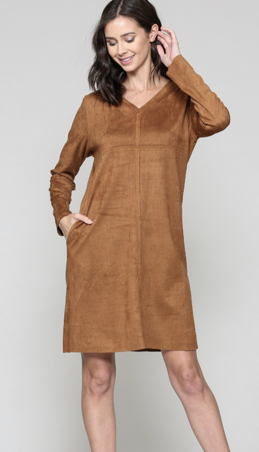 Aurora Suede Long Sleeve V NECK Dress NO POCKETS / 2 colors