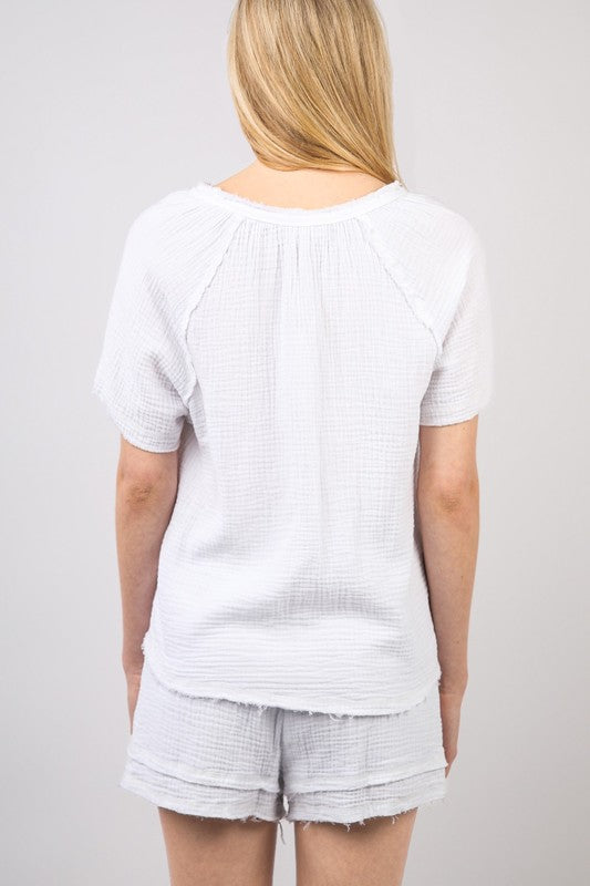 Washed Cotton White Gauze Top
