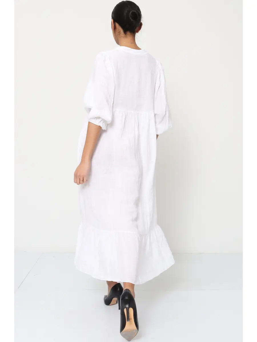 Italian White Linen Midi Dress