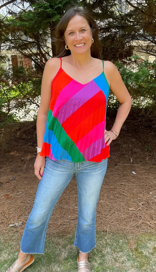 Rainbow Stripe Pleated Cami Top
