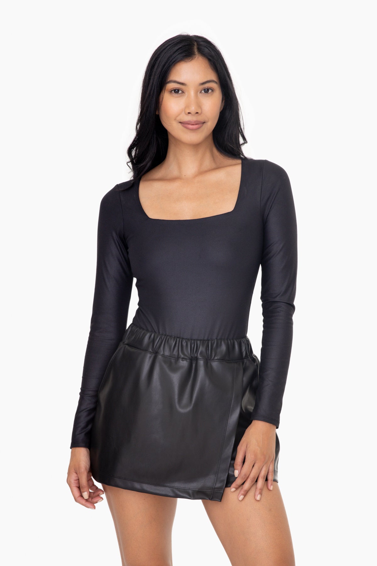 Black Long Sleeve Square Neck Body Suit