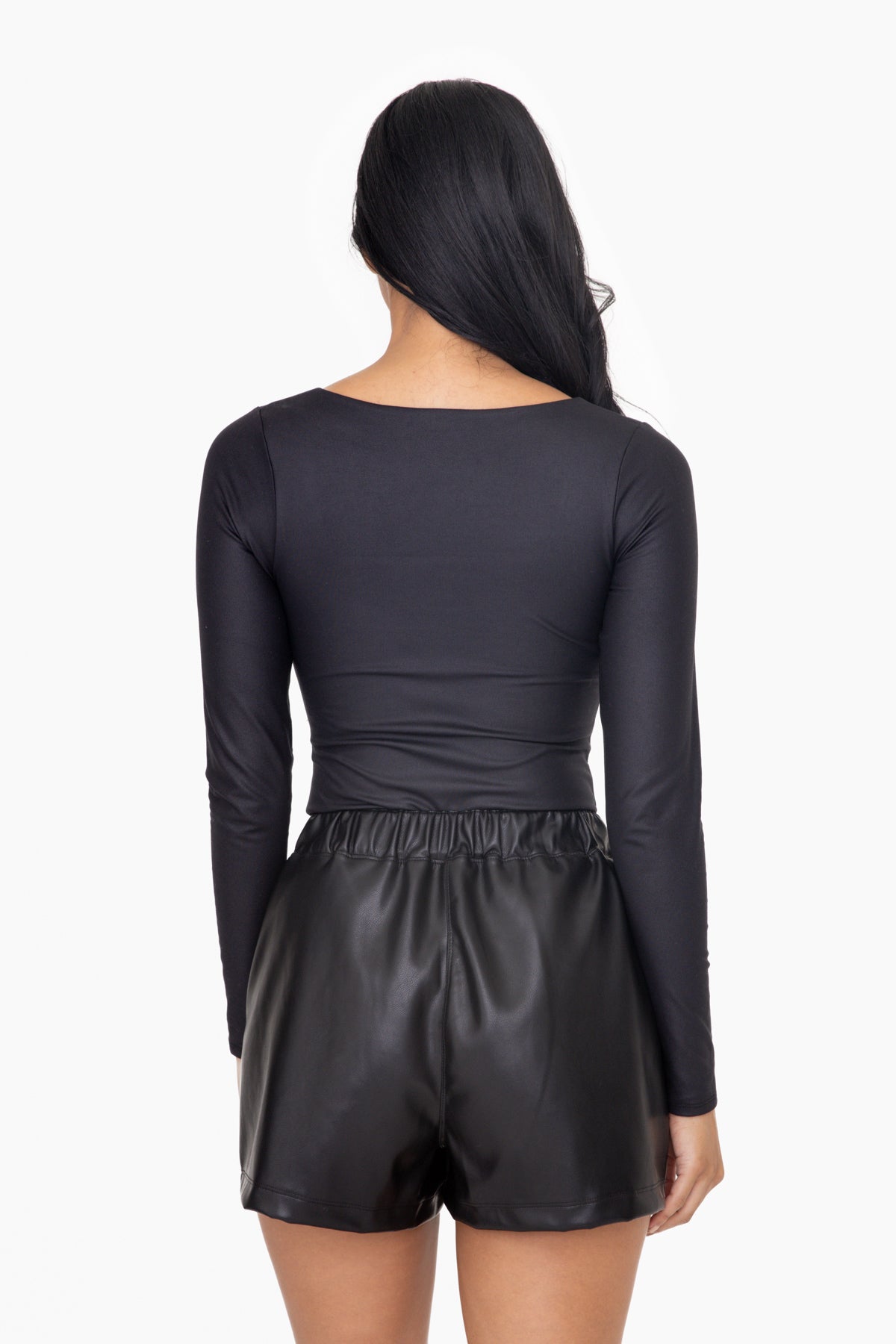 Black Long Sleeve Square Neck Body Suit