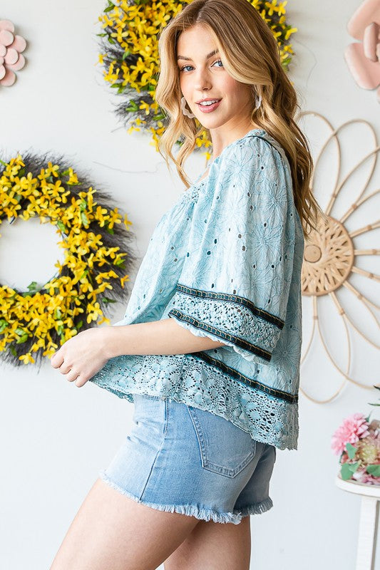 Washed Eyelet Lace Babydoll Top