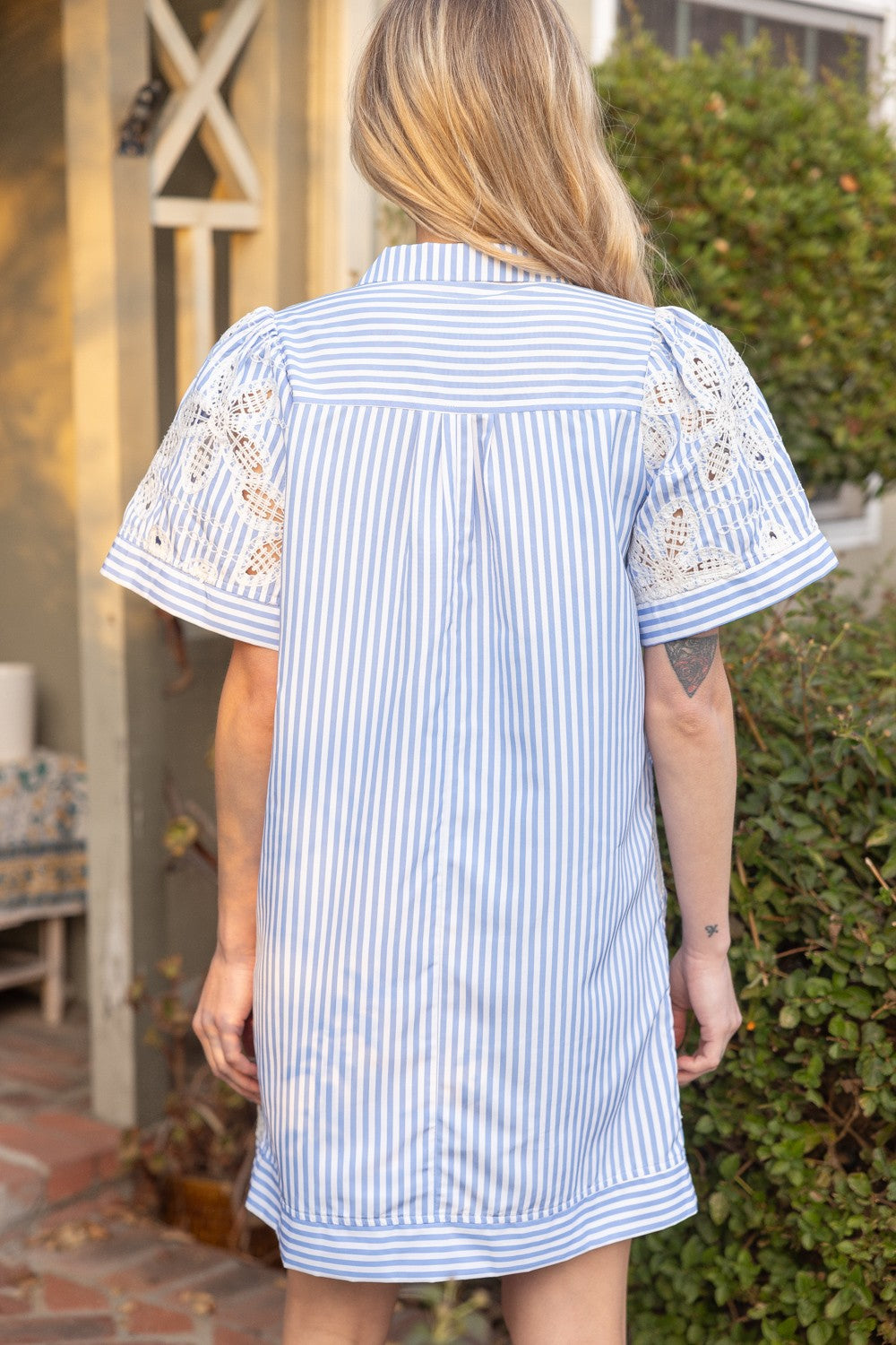 Floral Eyelet Striped Short Sleeve Dress
