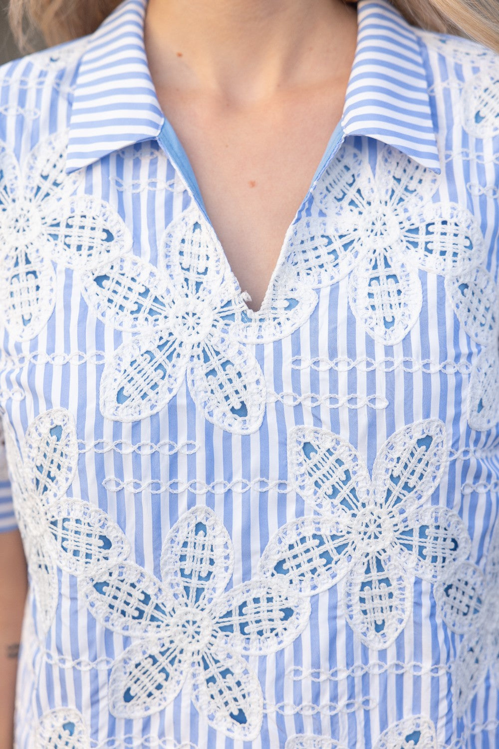 Floral Eyelet Striped Short Sleeve Dress