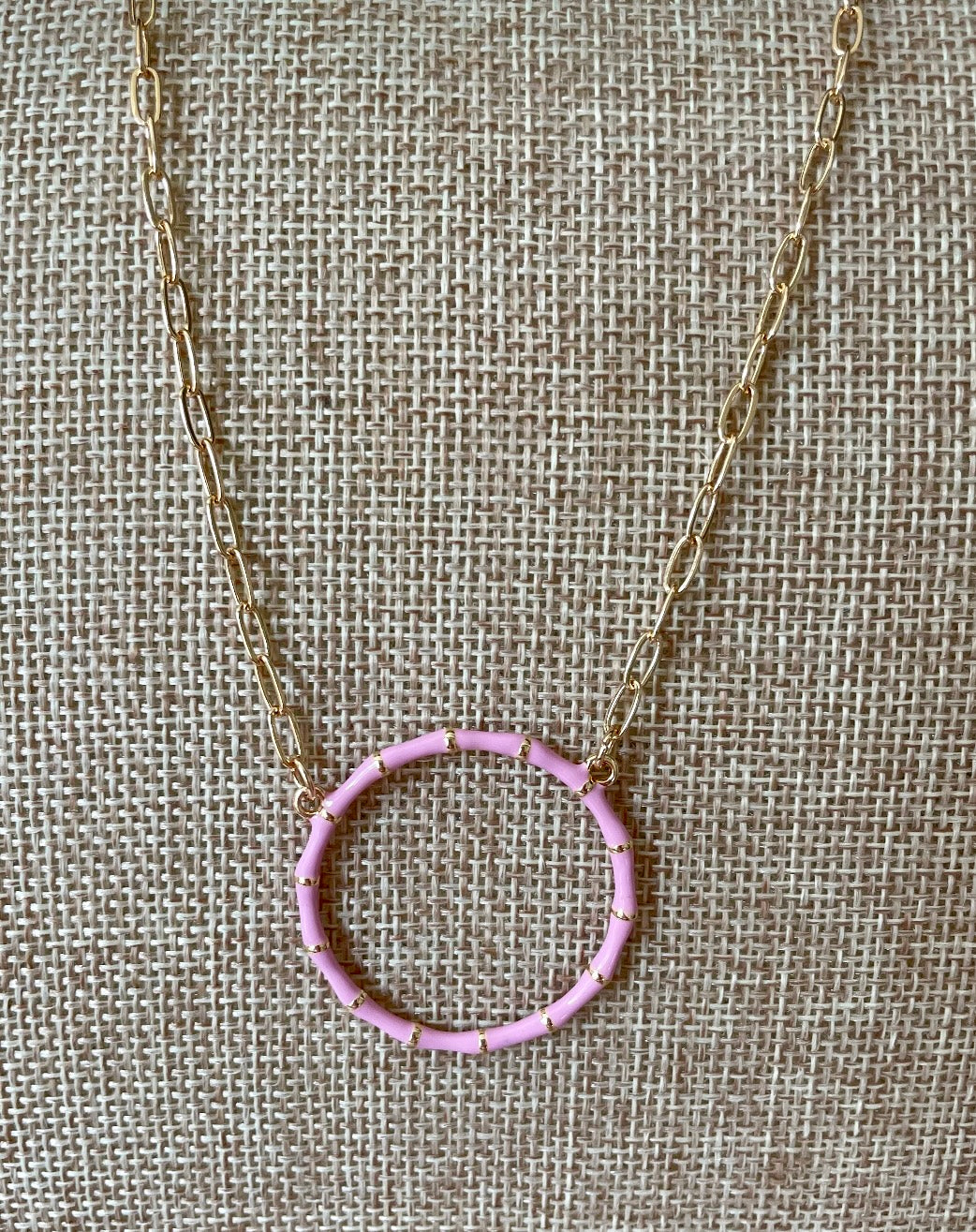 Light Pink Bamboo Circle Necklace