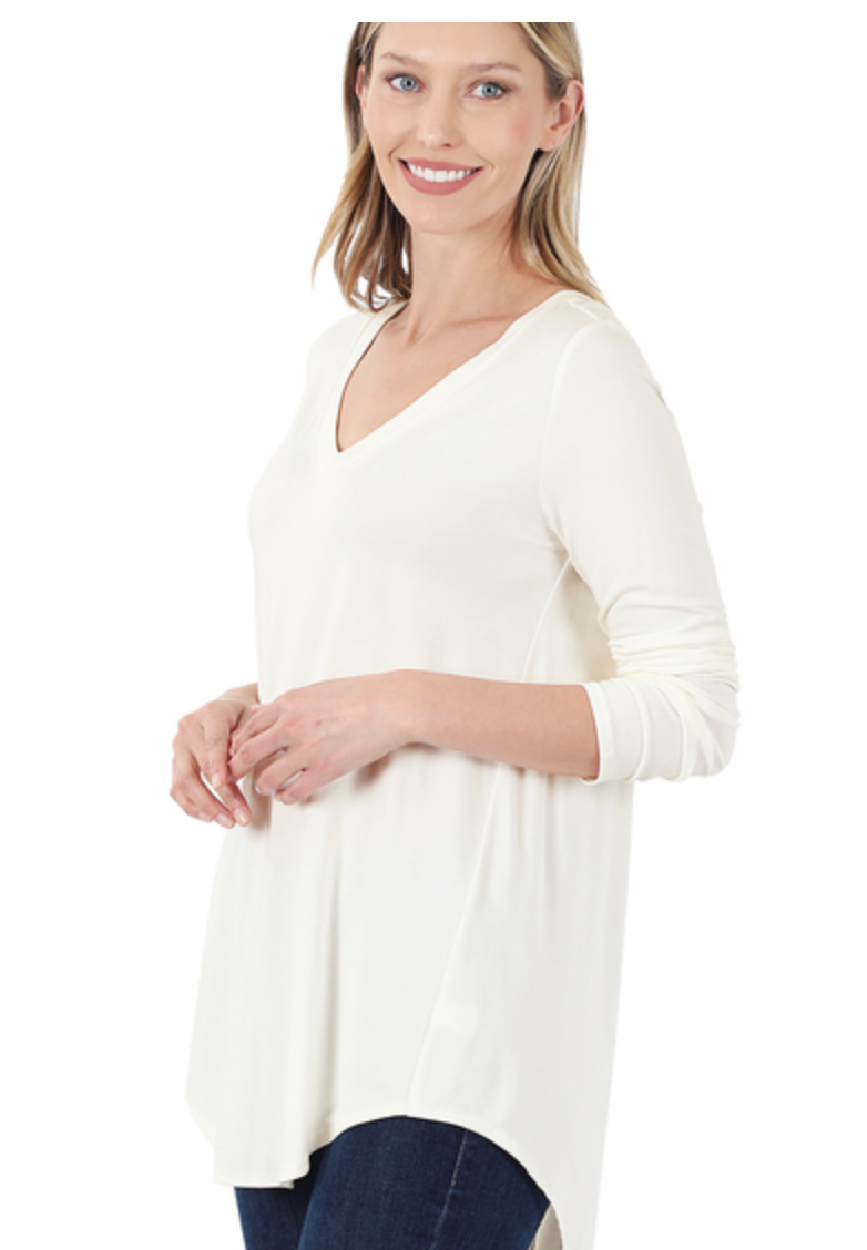 Ivory Long sleeve basic V neck top