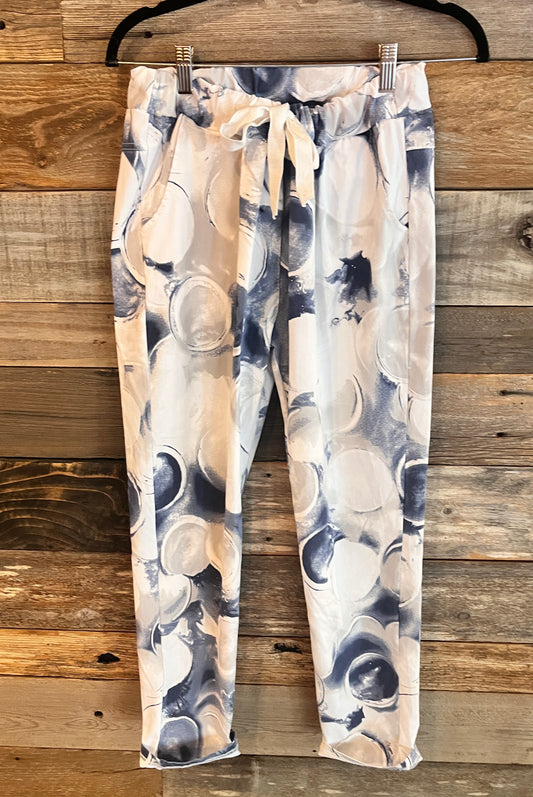 Navy & White Circle Drawstring Pants
