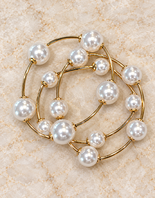 Pearl & Gold Stretch Bracelet Set