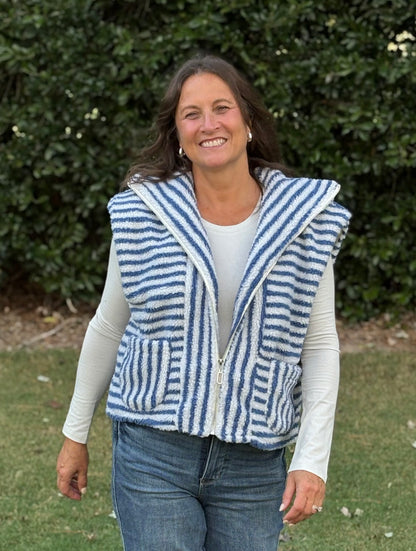 Fuzzy Plush Stripe Vest / 3 colors