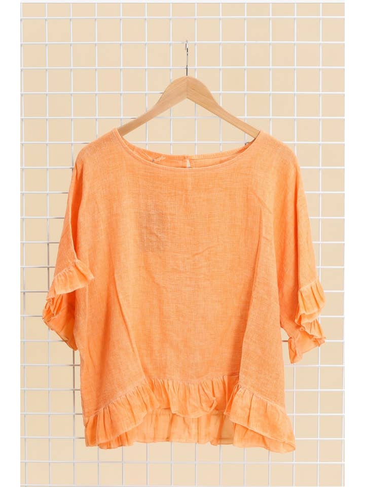 Italian Linen Ruffle Detail Short Sleeve top