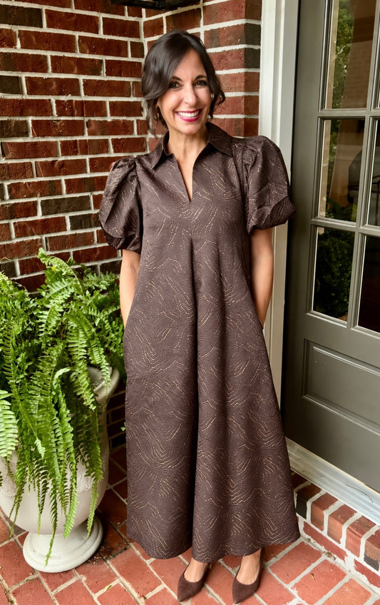 Metallic Brown Puff Sleeve Blouse
