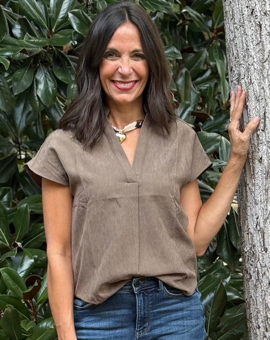 Soft Suede Drop Shoulder Blouse / 3 colors