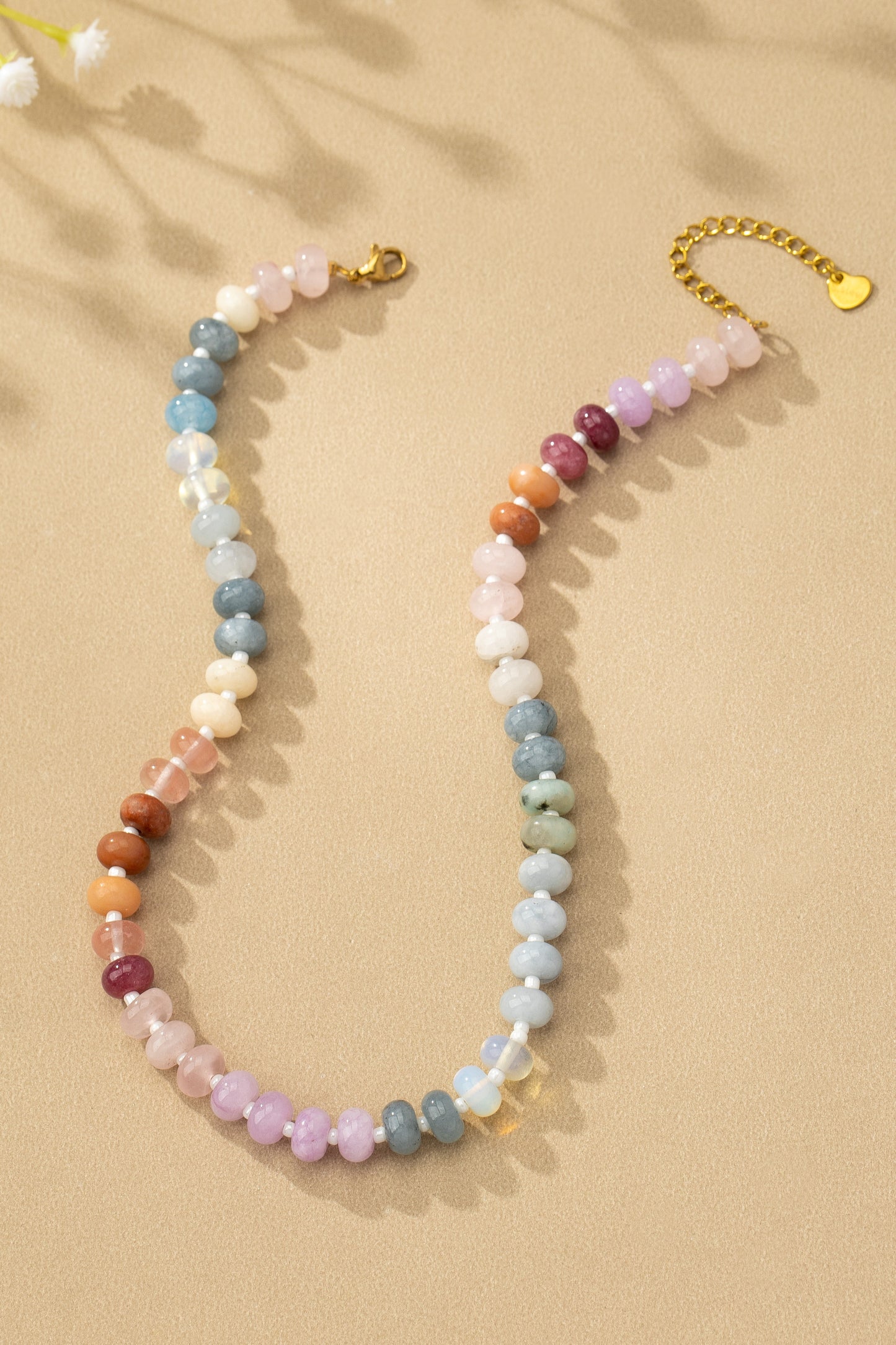 Natural Agate Beaded Necklace 14" plus 3"extender