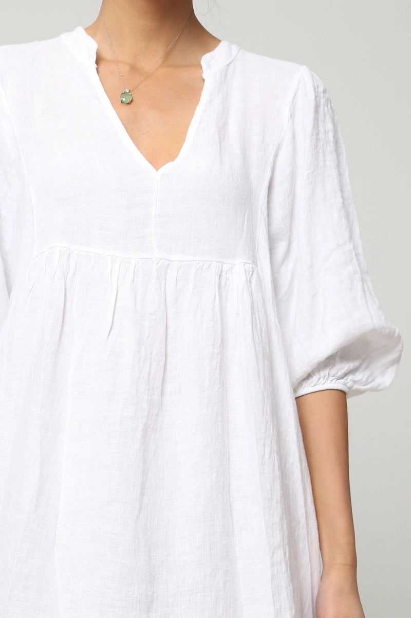 Italian White Linen Midi Dress