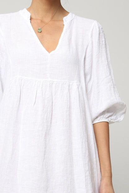 Italian White Linen Midi Dress