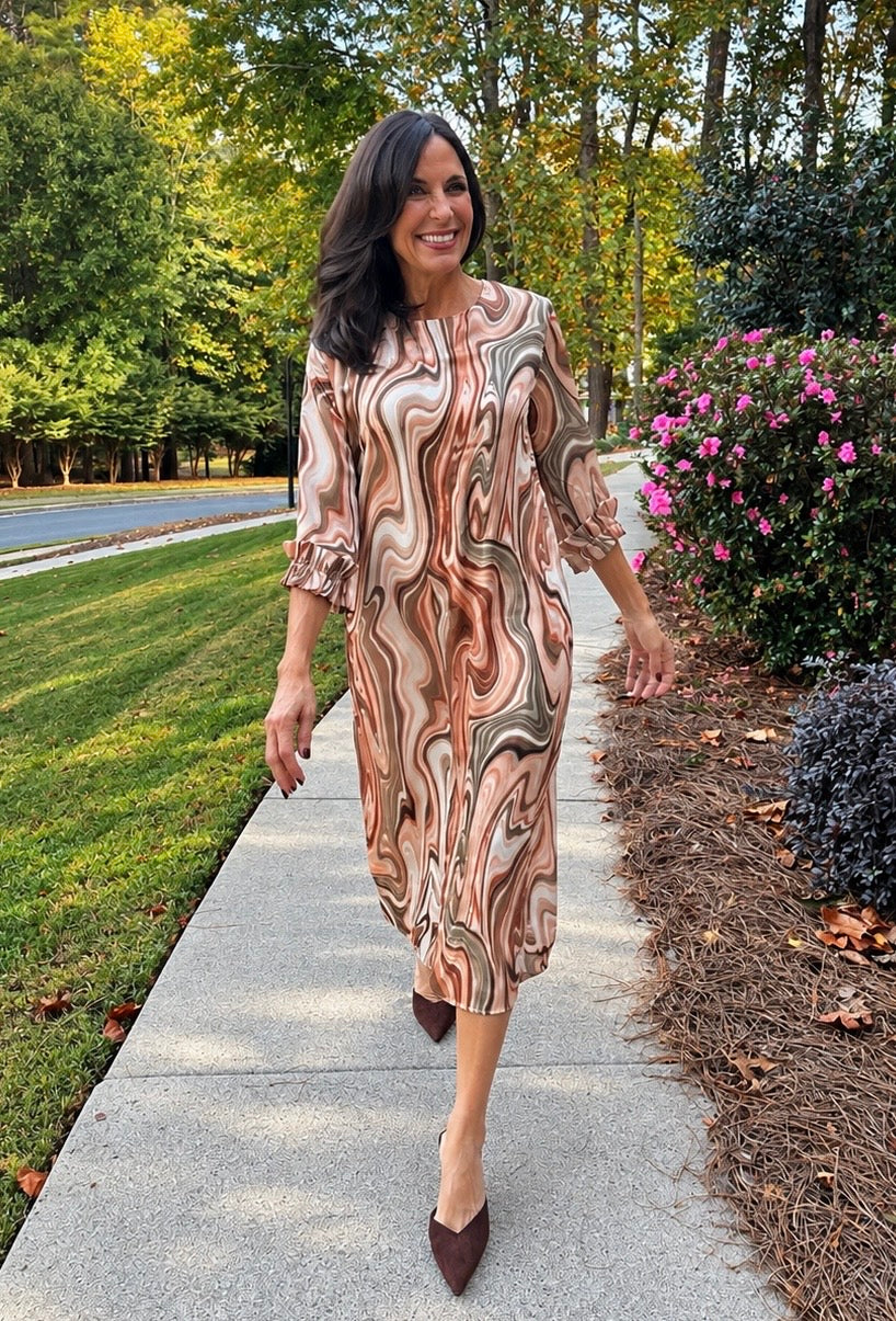 Adrienne Swirl Print Midi Dress