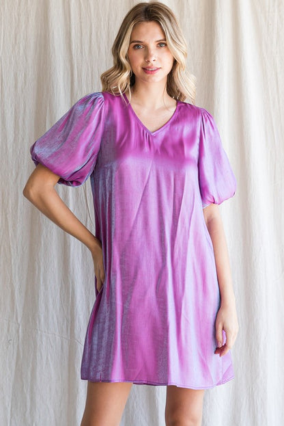Satin Puff Sleeve Dress / 2 colors