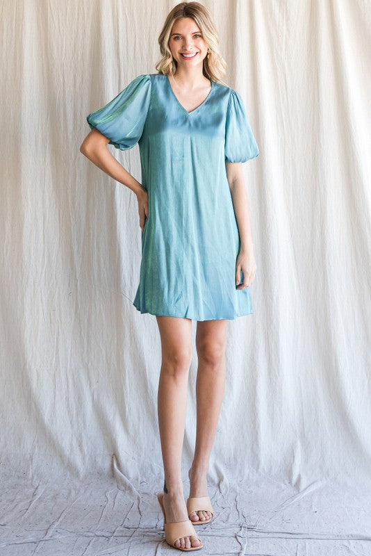 Satin Puff Sleeve Dress / 2 colors