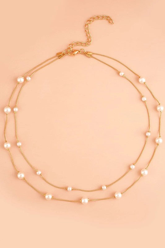 Dainty Pearl Double Chain Necklace