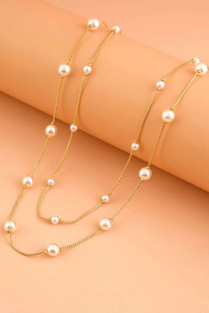 Dainty Pearl Double Chain Necklace
