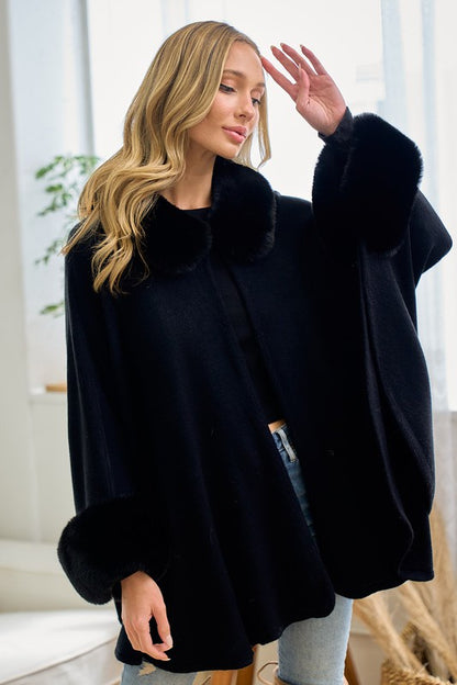 BLACK Faux Fur Solid Sweater Coat