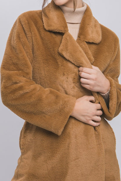 Camel Teddy Fur Collar Coat
