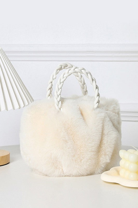 Ivory Faux Fur Cross Body Purse