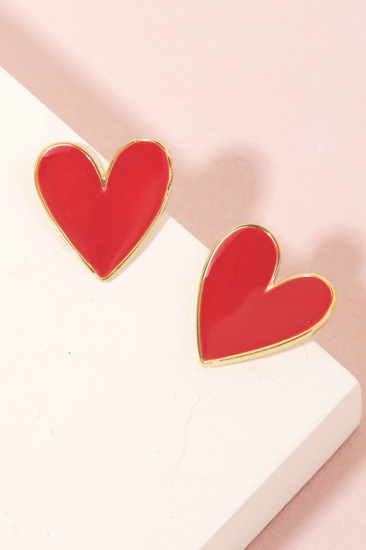 Painted Heart Stud Earrings /3 colors
