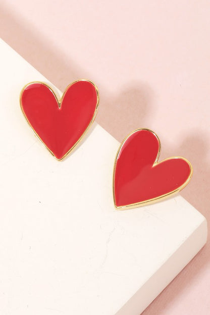 Painted Heart Stud Earrings /3 colors