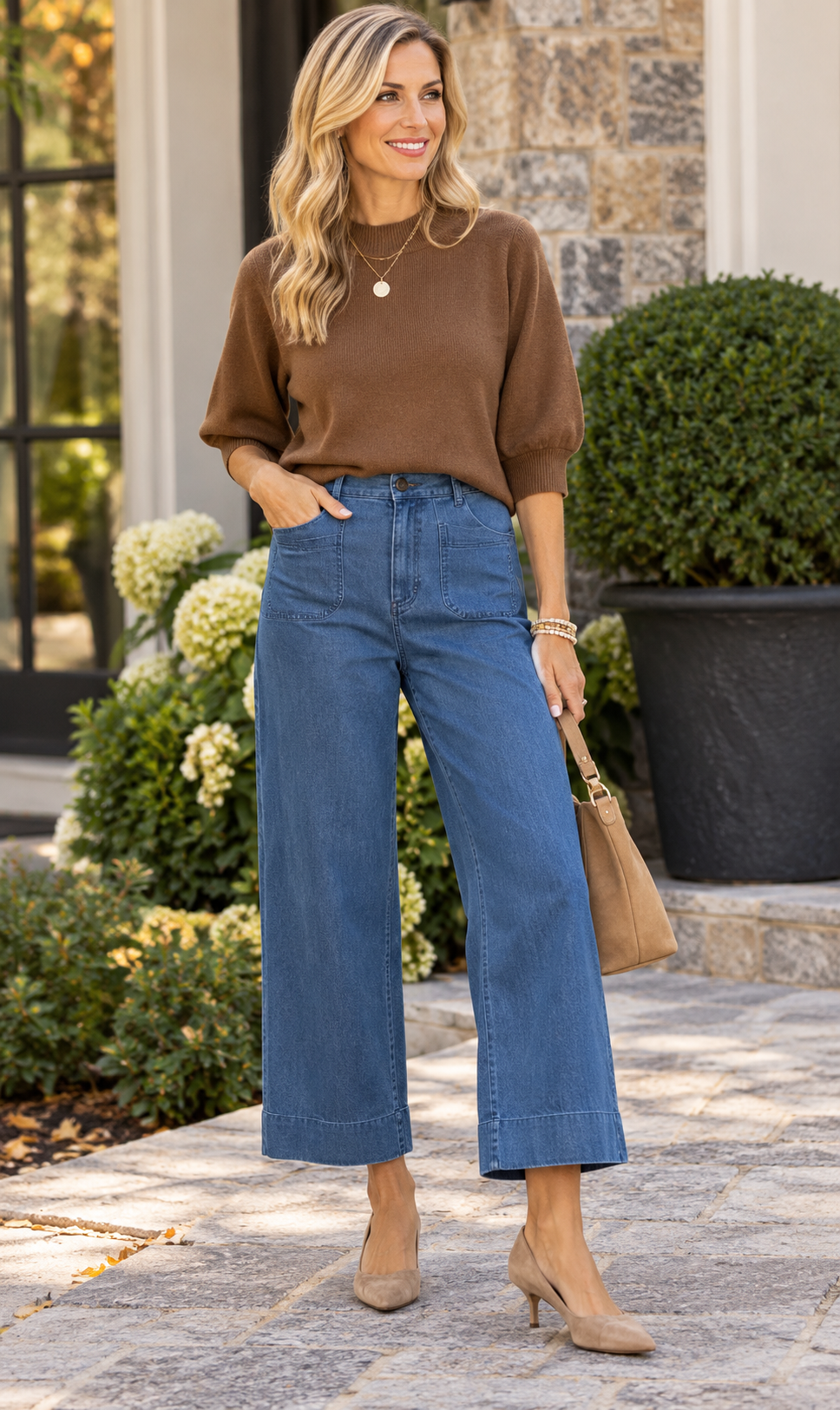 Umgee Chambray High Rise Wide Leg Pants