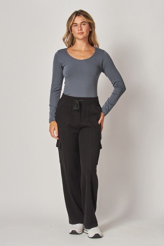 Fleece Lined ROUND Neck Long Sleeve Top / 2 colors
