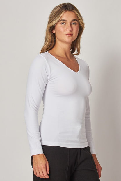 Fleece Lined V Neck Long Sleeve Top /2 colors