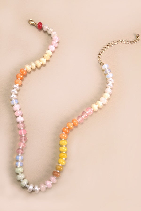 Natural Agate Beaded Necklace 16" plus 3" extender