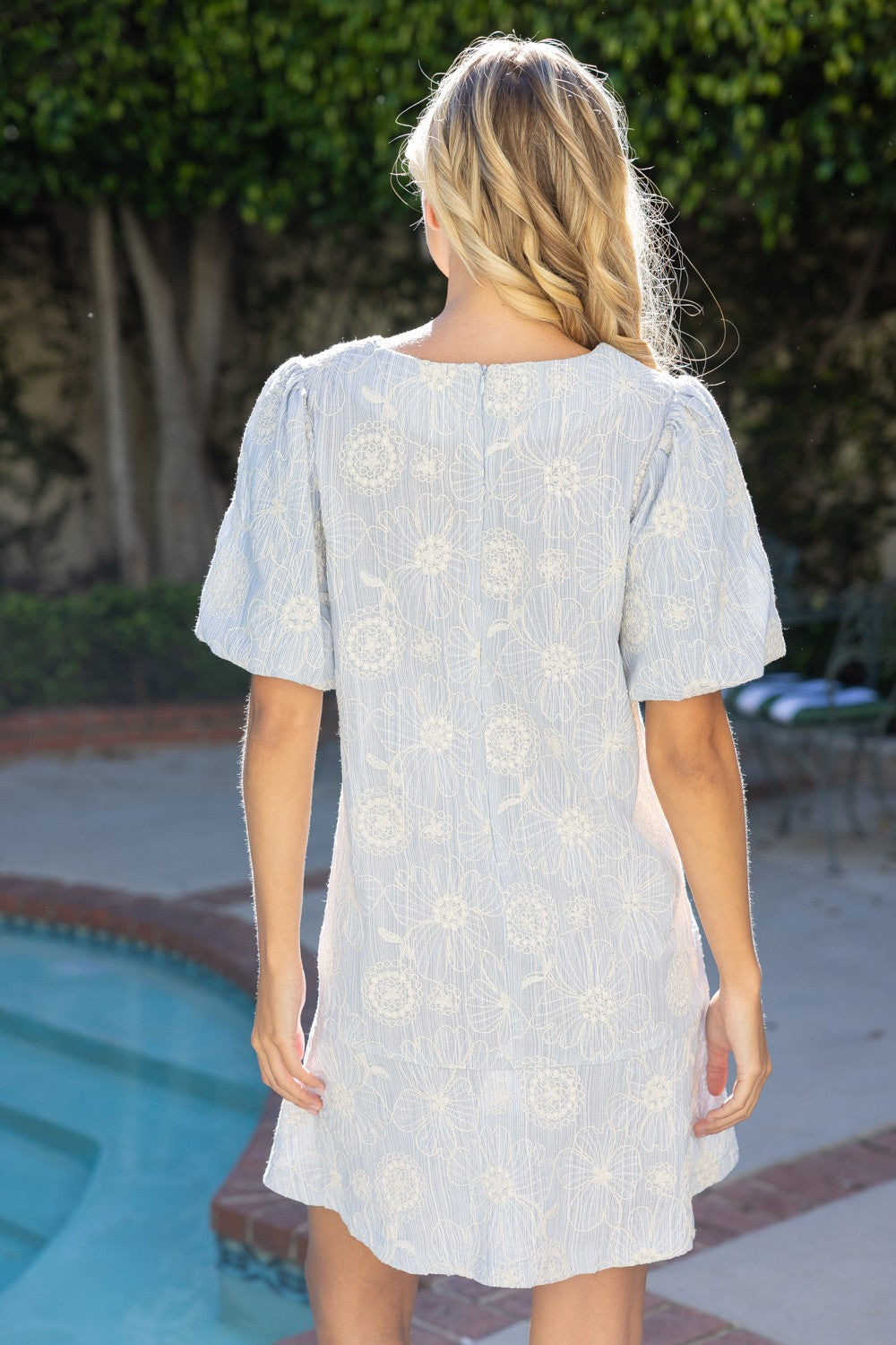 Soft Blue Floral Textured Dress