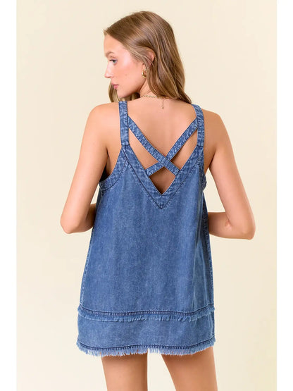 Criss Cross Strap Denim Top