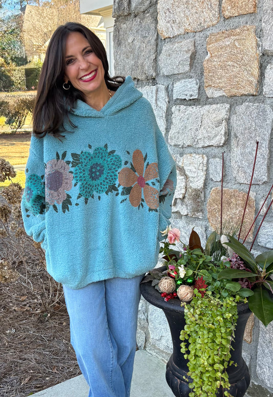 Easel Floral Sherpa Pullover Hoodie