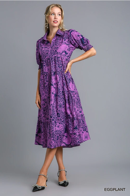 Abstract Floral Ruffle Dress / 3 colors
