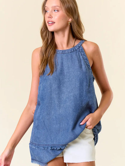 Criss Cross Strap Denim Top
