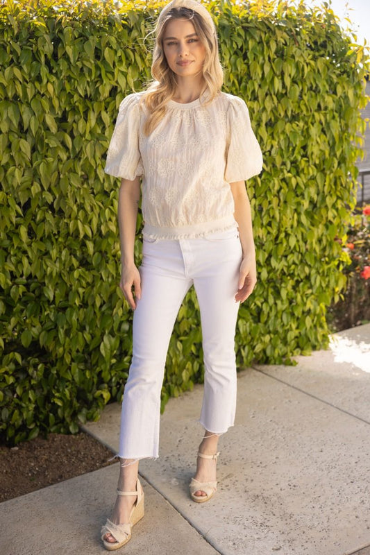 Floral Embroidered elastic knit top