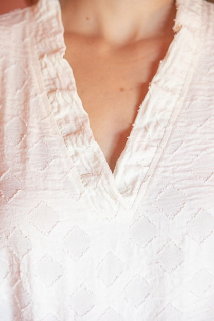 Ruffled V neck Diamond Textured Top