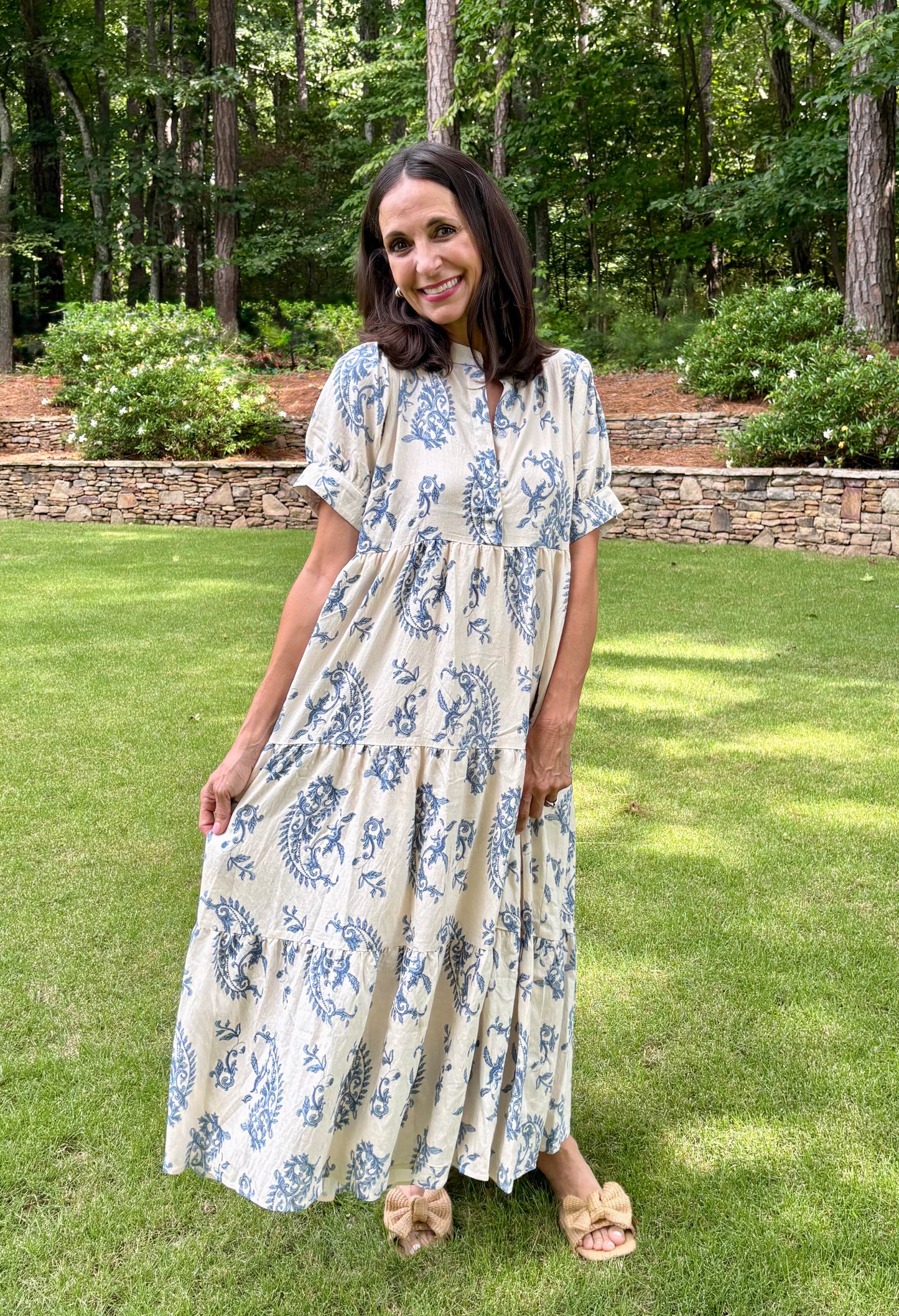Victorian Blue Tiered Textured Midi Dress